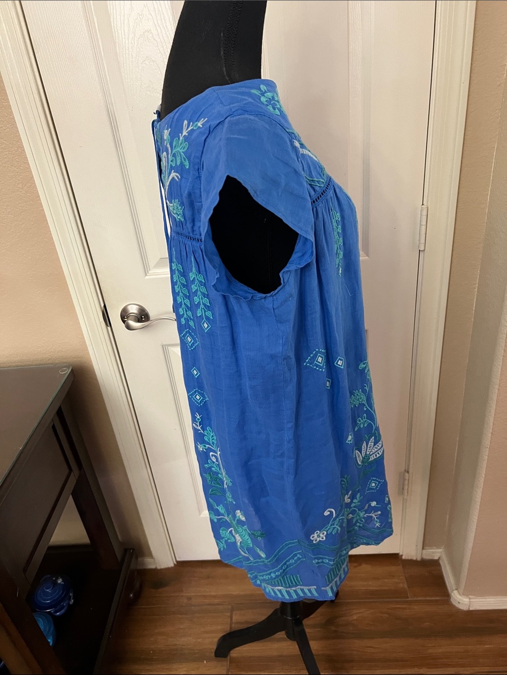 Johnny Was Blue Embroidered Cotton Tunic - Picture 3 of 4